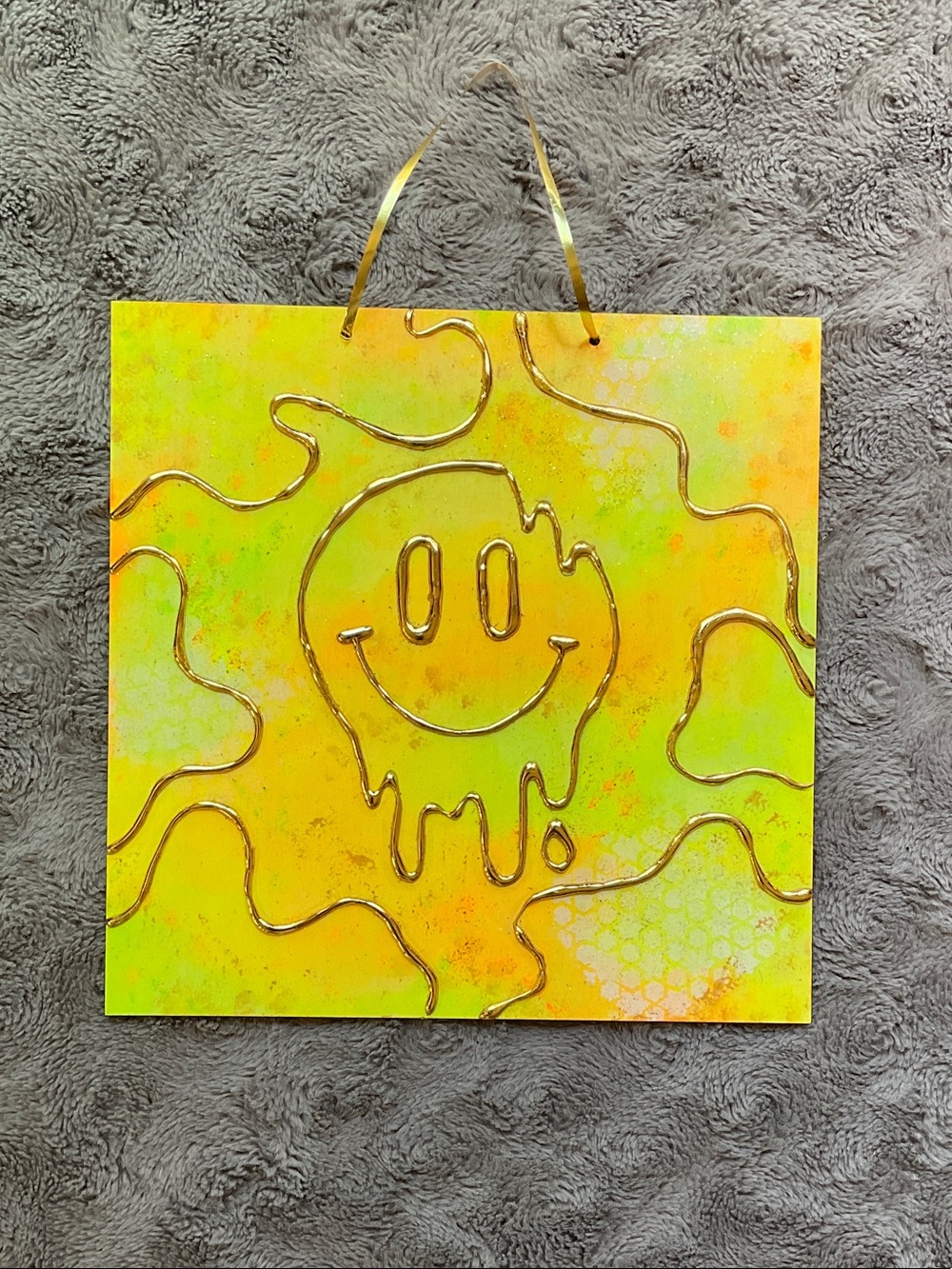 Neon Melt Smiley Wall Art - Yellow Green Modern Home Art